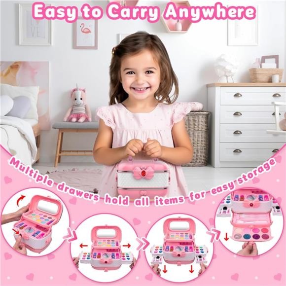 58 Pcs Makeup Set with Real Cosmetic, Washable Make Up Kit (Pink) For Kids - Picture 5 of 6